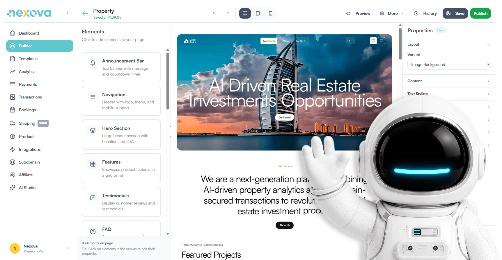 The Nexova all-in-one builder interface